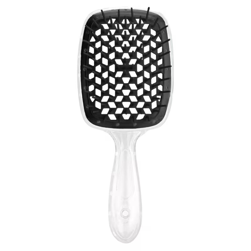hollow mesh comb for wet and dry use scalp massaging hair hairdressing tool head massager comb transparent handle black 15