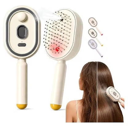 portable nano spray electric massage comb with one click retractable teeth for easy hair removal cushion round tooth scalp massager usb rechargeable hydrating and detangling styling comb suitable for home and   pink 3