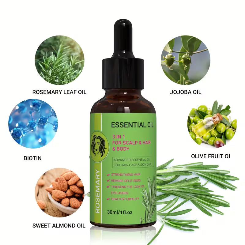rosemary oil for scalp hair body care 3in 1 for strengthens hair eyelashes moisture body with rosemary jojoba biotin olive fruit   and   flower plant extract for christmas gift mums gift glass   1