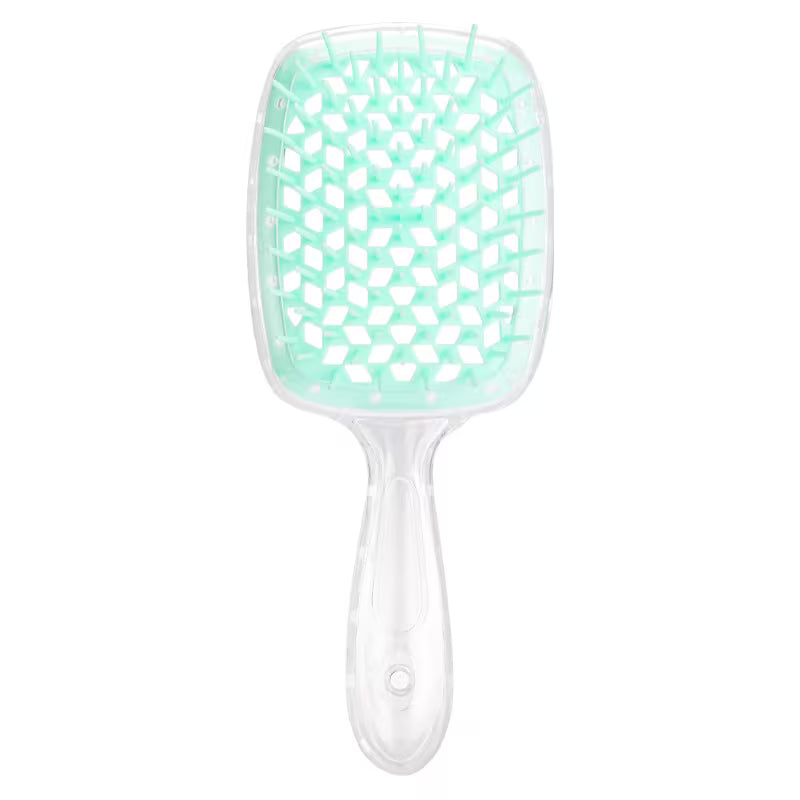hollow mesh comb for wet and dry use scalp massaging hair   hairdressing tool head massager comb transparent handle light green 13