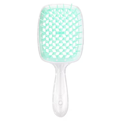 hollow mesh comb for wet and dry use scalp massaging hair   hairdressing tool head massager comb transparent handle light green 13
