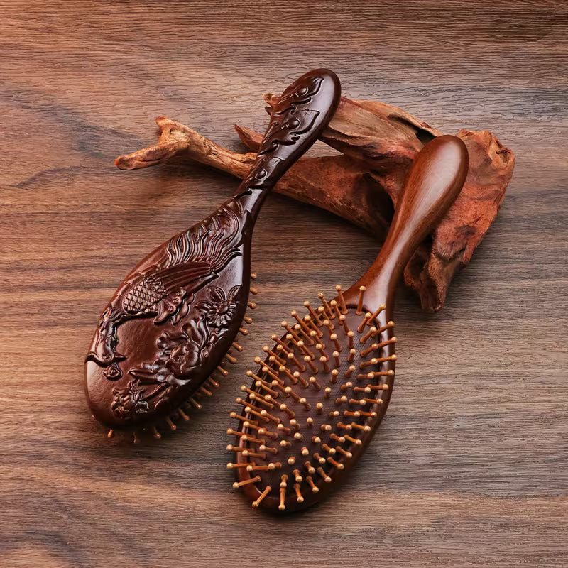 1 2pcs hand carved wooden cushion comb with bamboo teeth oval scalp massage brush suitable for all hair types wooden   brush Product details 1