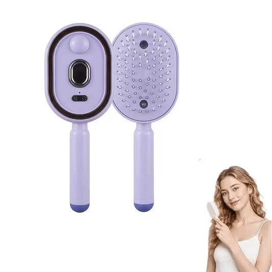 portable nano spray electric massage comb with one click retractable teeth for easy hair removal cushion round tooth scalp massager usb rechargeable hydrating and detangling styling comb suitable for home and   pink purple 6