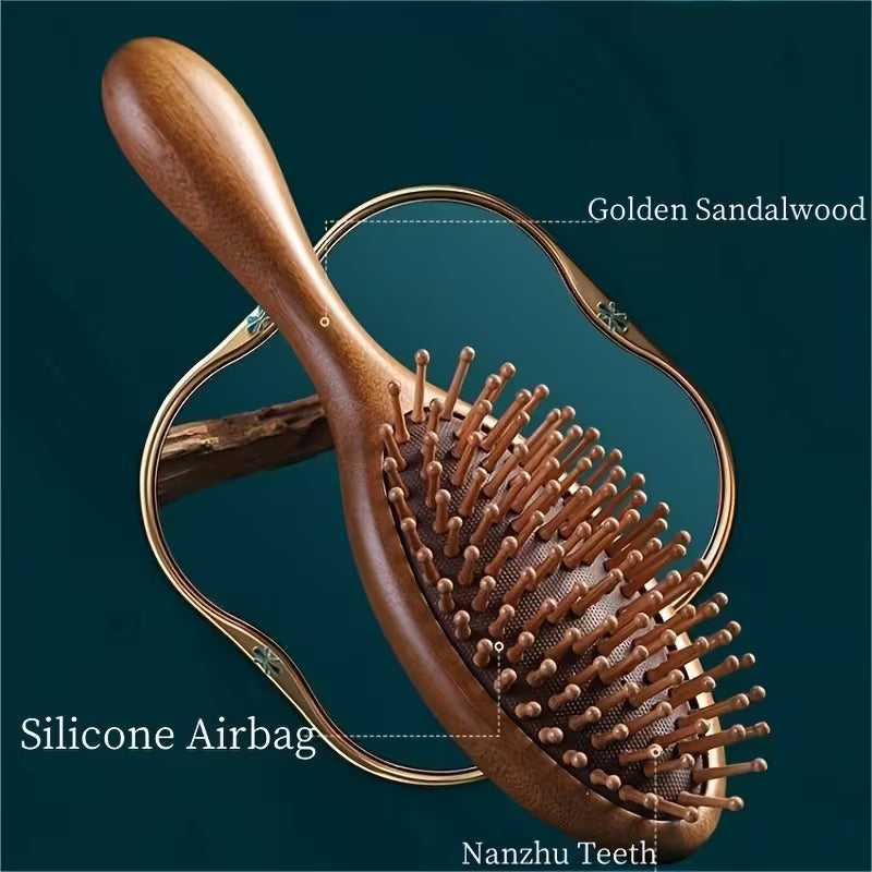 1 2pcs hand carved wooden cushion comb with bamboo teeth oval scalp massage brush suitable for all hair types wooden   brush Product details 5