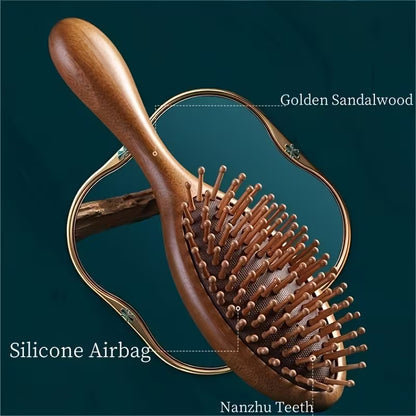 1 2pcs hand carved wooden cushion comb with bamboo teeth oval scalp massage brush suitable for all hair types wooden   brush Product details 5