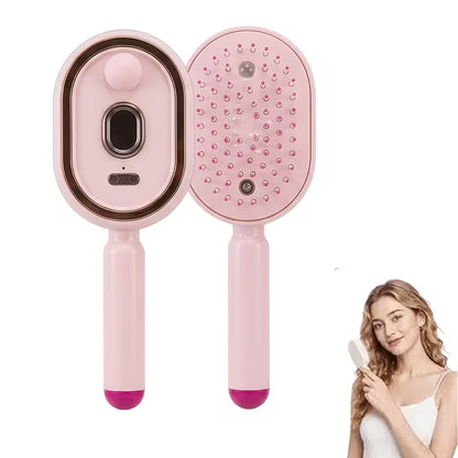 portable nano spray electric massage comb with one click retractable teeth for easy hair removal cushion round tooth scalp massager usb rechargeable hydrating and detangling styling comb suitable for home and   pink  -1