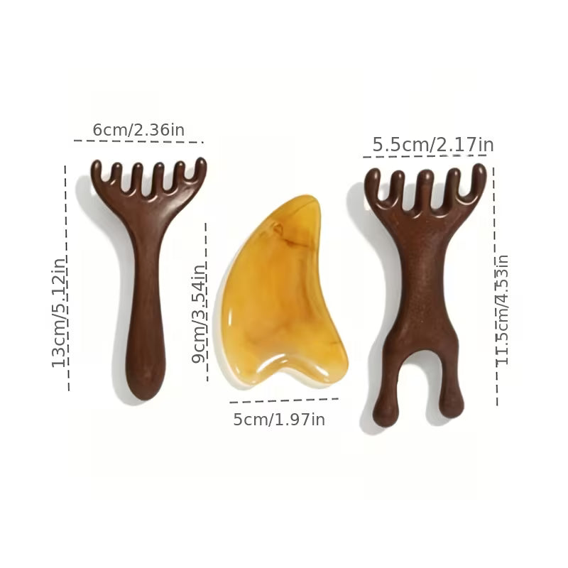 2pcs 3pcs resin scalp massage comb set double headed resin head massager natural horn gua sha board relaxes scalp muscles suitable for facial neck and full body acupressure massage tools 2