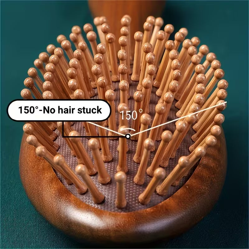 1 2pcs hand carved wooden cushion comb with bamboo teeth oval scalp massage brush suitable for all hair types wooden   brush Product details 6