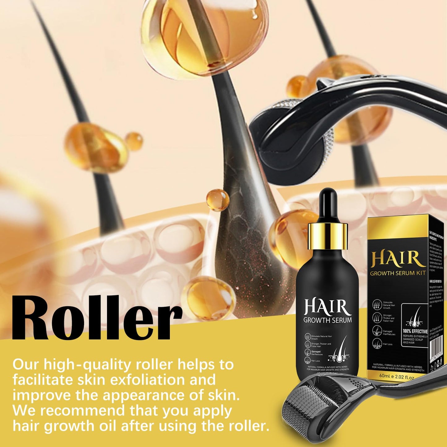 Hair Growth Oil and Derma Roller 0.25mm Scalp Kit