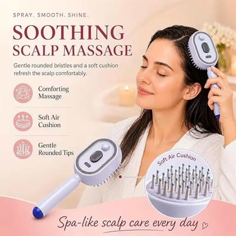 portable nano spray electric massage comb with one click retractable teeth for easy hair removal cushion round tooth scalp massager usb rechargeable hydrating and detangling styling comb suitable for home and   pink 4