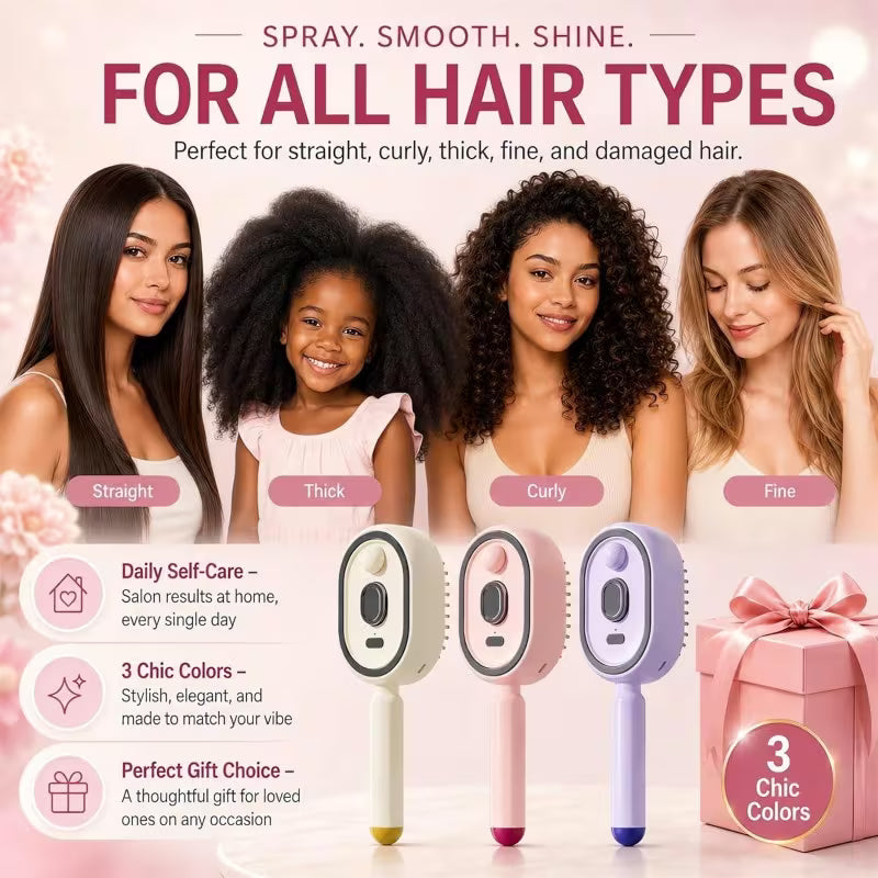 portable nano spray electric massage comb with one click retractable teeth for easy hair removal cushion round tooth scalp massager usb rechargeable hydrating and detangling styling comb suitable for home and   pink 0