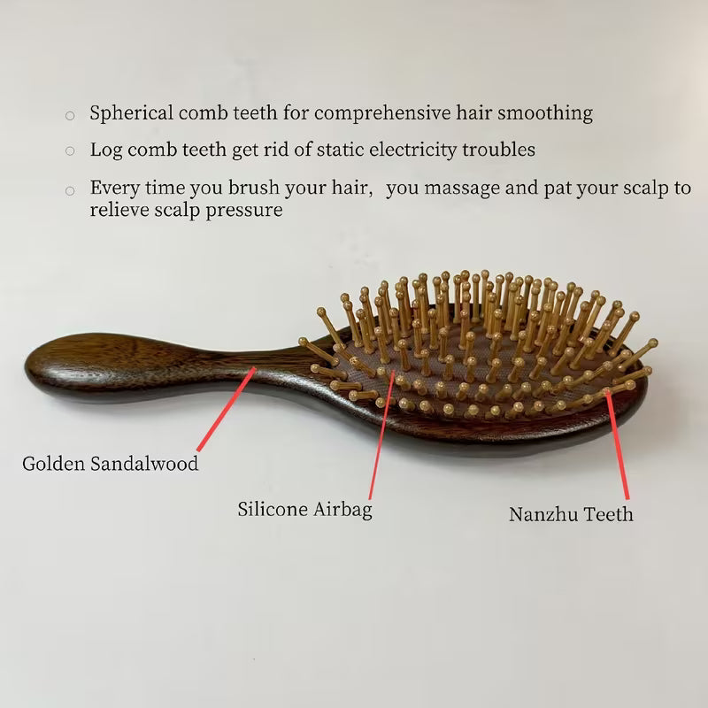 1 2pcs hand carved wooden cushion comb with bamboo teeth oval scalp massage brush suitable for all hair types wooden   brush Product details 2