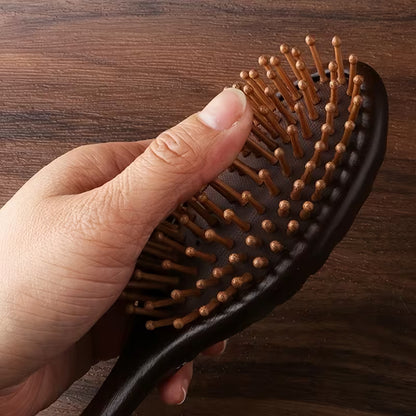 1 2pcs hand carved wooden cushion comb with bamboo teeth oval scalp massage brush suitable for all hair types wooden   brush Product details 4