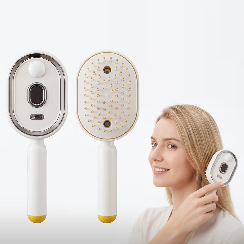 portable nano spray electric massage comb with one click retractable teeth for easy hair removal cushion round tooth scalp massager usb rechargeable hydrating and detangling styling comb suitable for home and   pink beige color 7