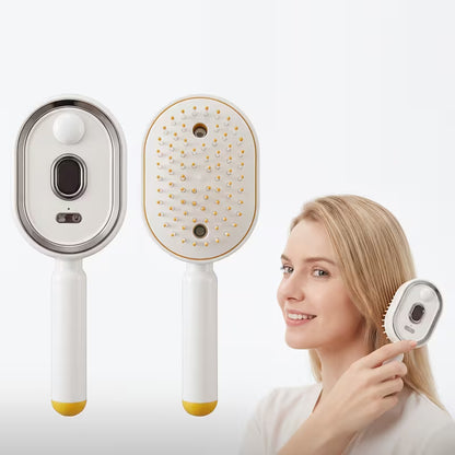 portable nano spray electric massage comb with one click retractable teeth for easy hair removal cushion round tooth scalp massager usb rechargeable hydrating and detangling styling comb suitable for home and   pink beige color 7