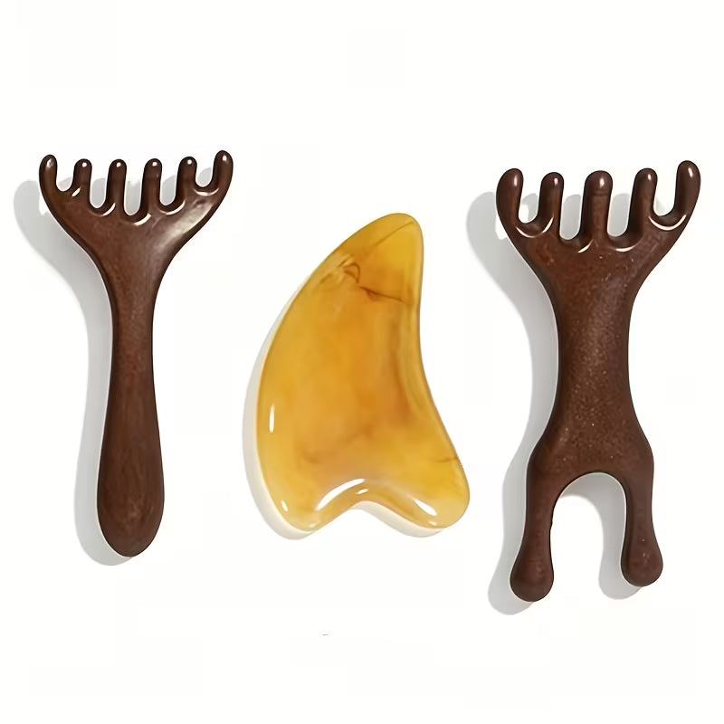 2pcs 3pcs resin scalp massage comb set double headed resin head massager natural horn gua sha board relaxes scalp muscles suitable for facial neck and full body acupressure massage tools 3pcs 10