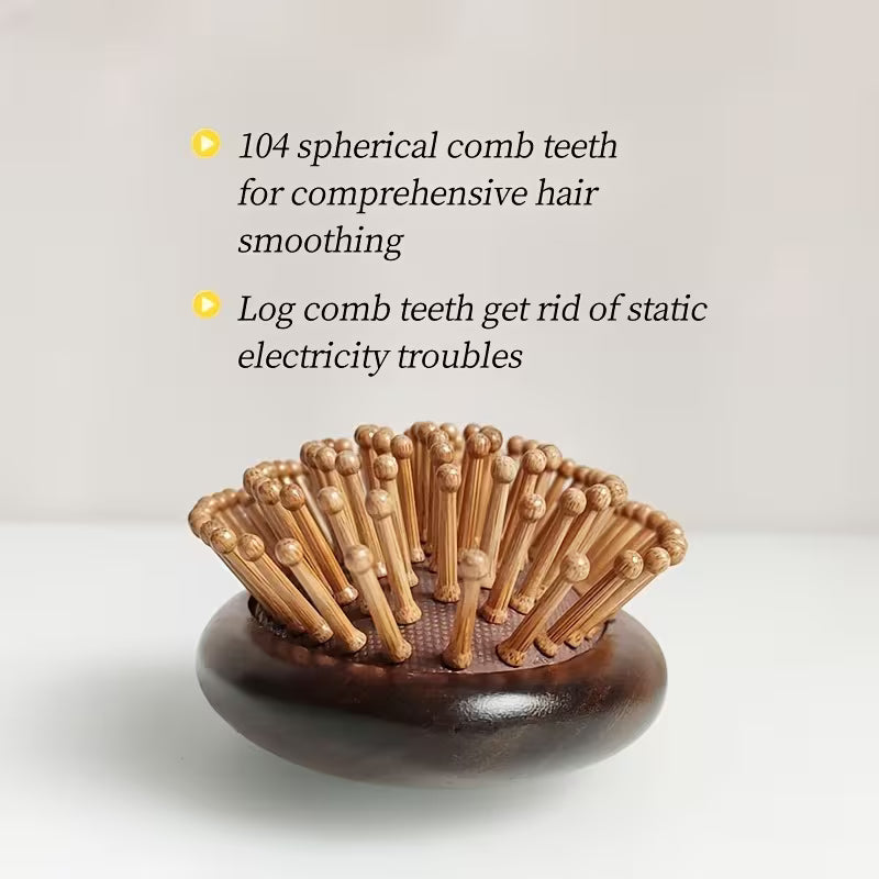 1 2pcs hand carved wooden cushion comb with bamboo teeth oval scalp massage brush suitable for all hair types wooden   brush Product details 7