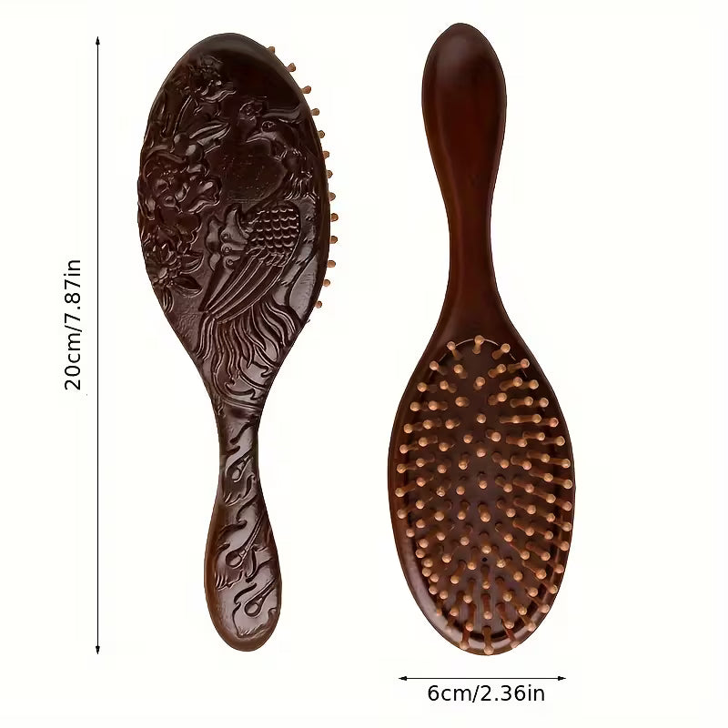 1 2pcs hand carved wooden cushion comb with bamboo teeth oval scalp massage brush suitable for all hair types wooden   brush Product details 3