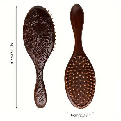 1 2pcs hand carved wooden cushion comb with bamboo teeth oval scalp massage brush suitable for all hair types wooden   brush Product details 3